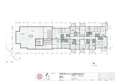 Etasjeplan (Plan 6) for et fleretasjes bygg, som viser romfordeling, trapperom og utvendige mål.