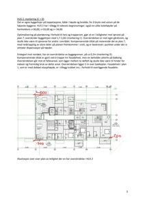 Etasjeplan (HUS 2) med romfordeling, mål og notasjoner om byggegrenser og overskridelser.