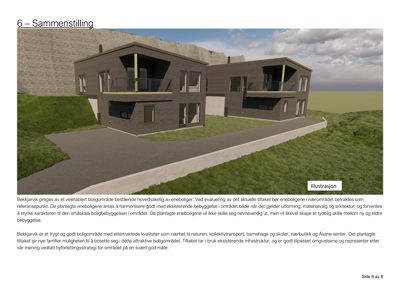 3D-visualisering (rendering) av planlagte eneboliger i Bekkjarvik, inkludert omgivelser og terreng.
