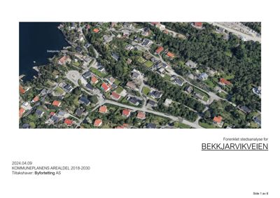 Flyfoto eller satellittbilde av Bekkjervikveien med omgivende bebyggelse og natur.