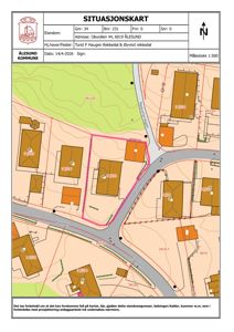 Situasjonskart som viser eiendomsgranser, bygninger og infrastruktur i Ålesund kommune.