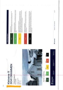 Fotografi av en eksisterende bygning (hus) med tilhørende tilstandsrapport og vurderingstabell.