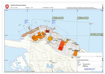 Situasjonsplan som viser tomtens beliggenhet, omgivelser og topografi.