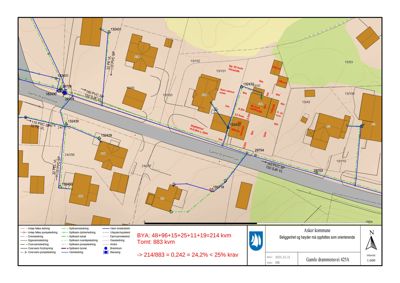 Kart som viser eiendomsgrenser, naboeiendommer og infrastruktur i Gamle Drammensveien 425A.
