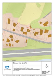 Situasjonskart som viser tomt, bygninger og omgivelsene.