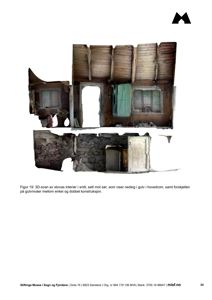 Et 3D-laserskanningsbilde (point cloud) av et stovas interiør, vist som et snitt for å vise gulvnivåer og konstruksjon.