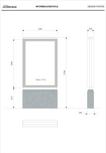 Teknisk detaljtegning av en informasjonstavle med målspesifikasjoner.