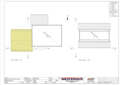 Etasjeplaner (2. og 3. etasje) som viser romfordeling, vegger og inngangsplassering.
