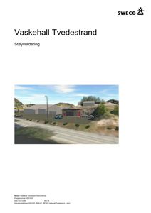 3D-visualisering av en planlagt vaskehall i et naturskjønt landskap.