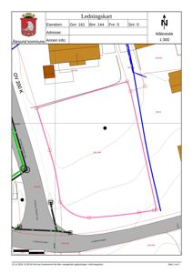 Ledningskart som viser eiendomsnummer, grenser, veier og infrastruktur i Ålesund kommune.