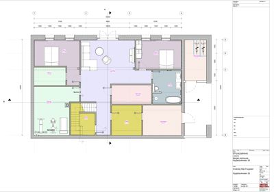 Etasjeplan (1. etasje) for en leilighet med romfordeling, dører, vinduer og mål.