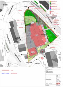 Situasjonsplan som viser tomtens beliggenhet, nabotomter, veier (Nygårdsvikveien), eksisterende og planlagt bebyggelse (bolig, garasje, murer), samt byggegrenser og teig. Legende og prosjektinformasjon er inkludert.