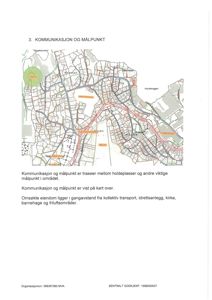 Kart som viser kommunikasjonslinjer og målpunkter i et område.
