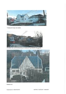 Tre fotografier som viser ulike boliger og bebyggelsestilstander i et område, med tekster som beskriver stil og bebyggelse.