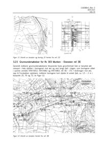 Bildet viser en side fra en rapport som inneholder tekstdokumentasjon og to kartutsnitt (Figur 11 og Figur 12) som viser topografi og borepunkter.