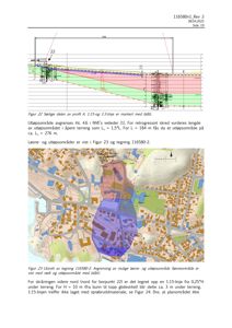 Bildet viser en situasjonsplan (kart) med overlagte farger som markerer løsn- og utløpsområder for skredfare, samt en teknisk profiltegning øverst.