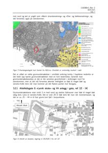 Bildet viser en side fra en rapport som inneholder to kart. Øverst er det et kvartærgeologisk kart med fargekodet grunnvannssone, og nederst er det et utsnitt av borplan med borepunkter og geologiske data.