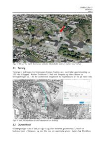 Dokumentet inneholder en 3D-kartvisualisering (Figur 3) og et topografisk kart med høydeprofil (Figur 4) som viser terrenget og bygningsplassering i området.