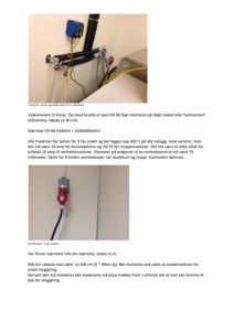 Fotografier av vaskemaskin- og klutmaskinutstyr, inkludert vannforbindelser og strømtilkoblinger, med tilhørende tekstbeskrivelser om montering og dimensjoner.