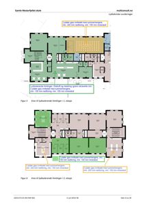 Tekniske tegninger (Figur 5 og Figur 6) som viser krav til lydisolering av himlinger i 1. og 2. etasje, med spesifikke materialtykkelse og festemåte.