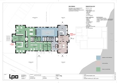 Etasjeplan (1. etasje) med romfordeling, arealer og funksjoner for Lærvik Møblerfjell skole.