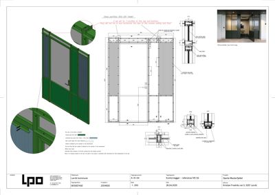 Detaljtegning av glassvegg (referanse IVK 06) med mål, konstruksjonsdetaljer og monteringsinstruksjoner.