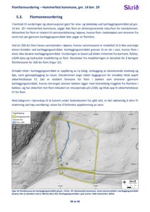 Kart som viser et kartleggingsområde (gnr. 14 bnr. 29) med overlagte flomfareoner og en bekkenløp, basert på LIDAR-data og hydraulisk modellering.