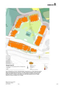 Situasjonsplan som viser beregnet støyinvervning (Lden) fra havn i fremtidig situasjon, med fargekoding for støysoner og bygningsplassering.