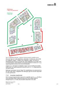Etasjeplan som viser romfordeling og leilighetsinndeling i et bygg, med merking av støyområder.