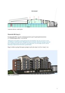 3D-visualisering av en planlagt bebyggelse (Bygg A) sett fra gardsrommet.