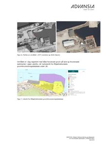 Bildet viser en side fra en dokumentfil som inneholder to flyfoto (Figur 6) og et kartutsnitt fra Miljødirektoratets grunnforurensningsdatabase (Figur 7).