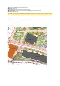 Situasjonsplan som viser tomtens oppdeling med byggefelt (BYGG A og BYGG B), beplantning og veier.