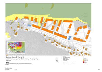 Støykart som viser beregnet støyinnvirkning fra fremtidig havneutvikling på Slippens område.