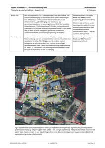 Et kart som viser delarealer og forurensningssoner (BH3, Pkt. 15) i et grunnforurensningssand-område, med stiplede linjer som markerer ulike soner og avgrensninger.