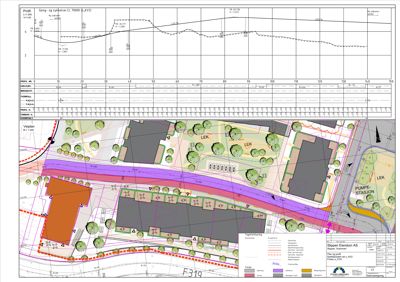 Situasjonsplan som viser tomtens oppsett, bygninger, beplantning og infrastruktur.