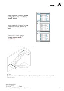 Teknisk tegning som viser detaljert oppsett av trappeløp og repos med elastisk oppslagring, inkludert et prinsippsskisse.