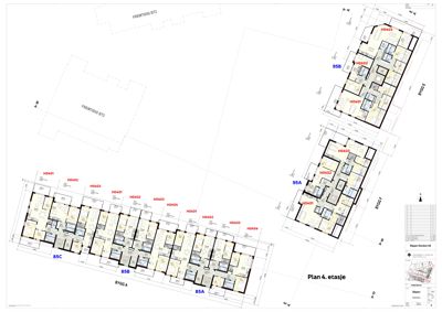 Etasjeplan for 4. etasje som viser romfordeling og enhetsnummer.