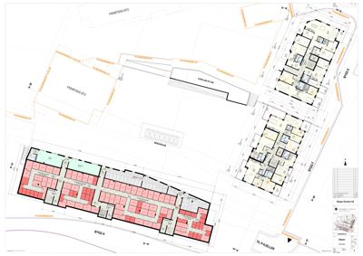 Situasjonsplan som viser tomtens grenser, naboeiendommer, veier og plassering av bygninger.