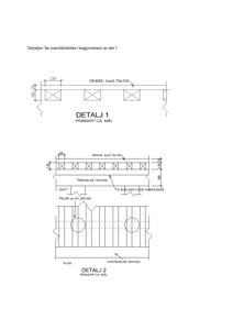 Tegning som viser detaljerte konstruksjonsdetaljer for en bordkonstruksjon, inkludert snitt og plan med mål.
