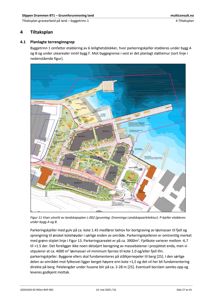 Situasjonsplan som viser bygningenes plassering (BYGG A, B, C, D, E, F) i forhold til terrengform, gravearbeid og støttemurer.