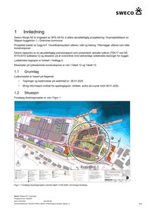 Foreløpig illustrasjonsplan (utbrent) som viser bygningsplassering og nabolagsoversikt for byggetrinn 1.