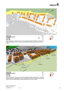 Kart som viser beregnet støy (Lden) fra havn over et mesterplanområde, med fargekoding for ulike nivå.