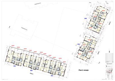 Etasjeplan (Plan 2. etasje) som viser romfordeling, romnummer (H0201-H0204) og bygningsskjermer (85A, 85B, 85C, 95A, 95B).