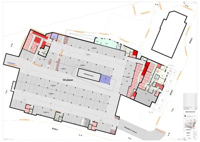 Etasjeplan som viser romfordeling, antall plasser (103 plasser), og inndeling av et bygg.
