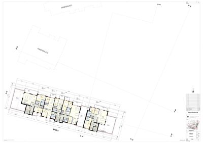 Etasjeplan som viser romfordeling og veggkonstruksjoner for en bygning.