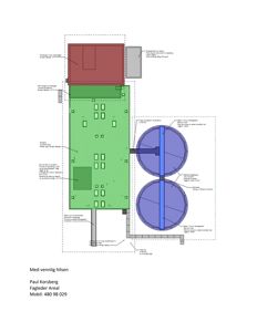 Etasjeplan eller situasjonsplan som viser romfordeling, bygningers plassering og tilknyttede anlegg (tanker).