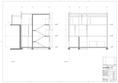 Snittegning som viser bygningens tverrsnitt med trapp og etasjer