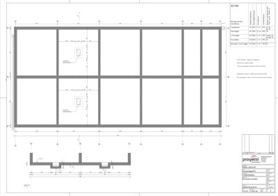 Tegning som viser detaljert konstruksjon av betongdekke med dimensjoner og armering.