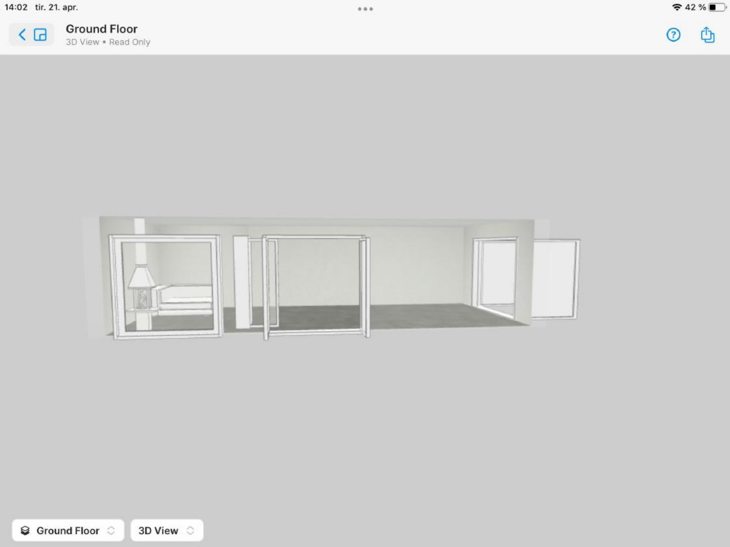 3D-visualisering av etasjens innredning og romoppdeling (Ground Floor).