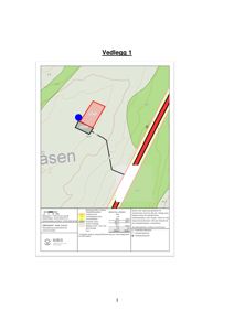 Situasjonsplan som viser tomtens beliggenhet, grenser, areal (444 m²), og nærliggende infrastruktur (veier, skog).